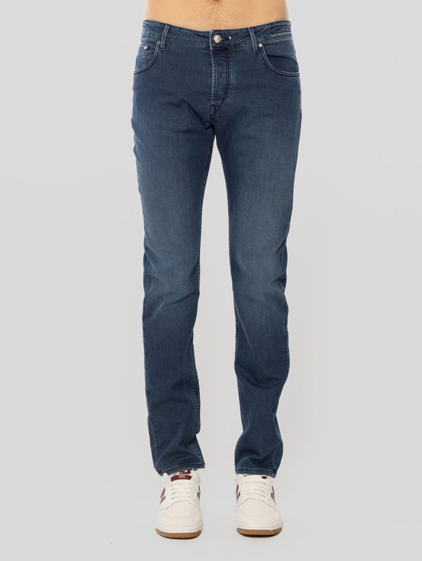 Jeans Regular in Tela Soft Ravello Indaco
