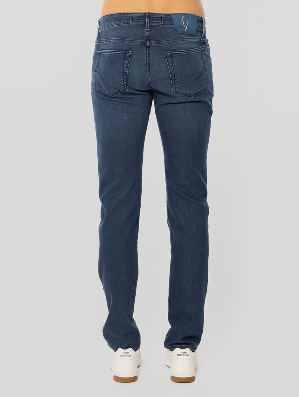 Jeans Regular in Tela Soft Ravello Indaco