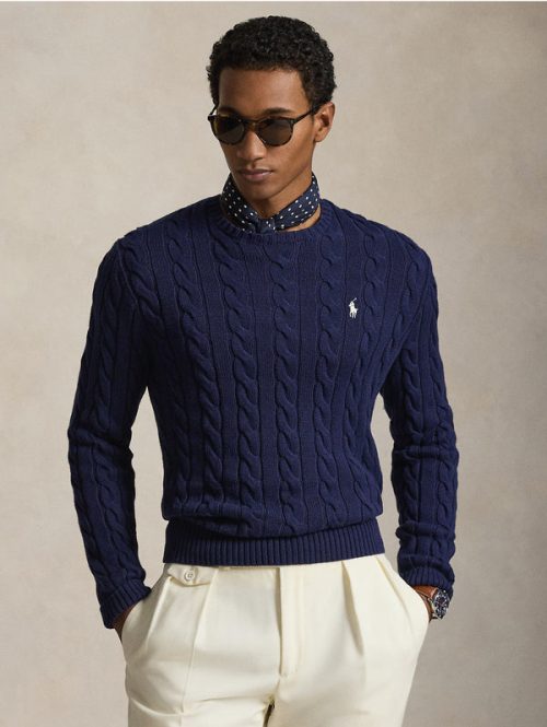 Maglia in Cotone a Trecce Blu