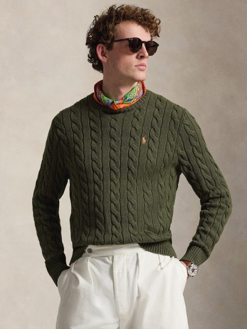 Maglia in Cotone a Trecce Verde Militare