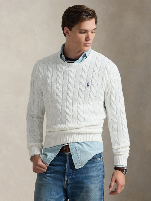 Maglia in Cotone a Trecce Bianco