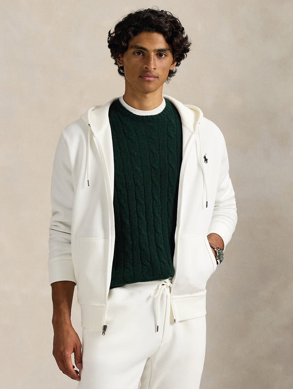 Felpa con Cappuccio e Zip in Maglia Doppia Bianco