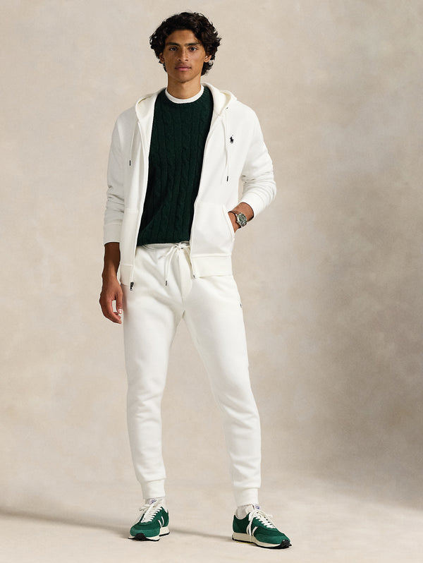 Felpa con Cappuccio e Zip in Maglia Doppia Bianco