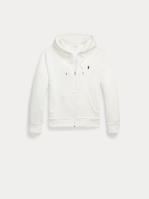 Felpa con Cappuccio e Zip in Maglia Doppia Bianco