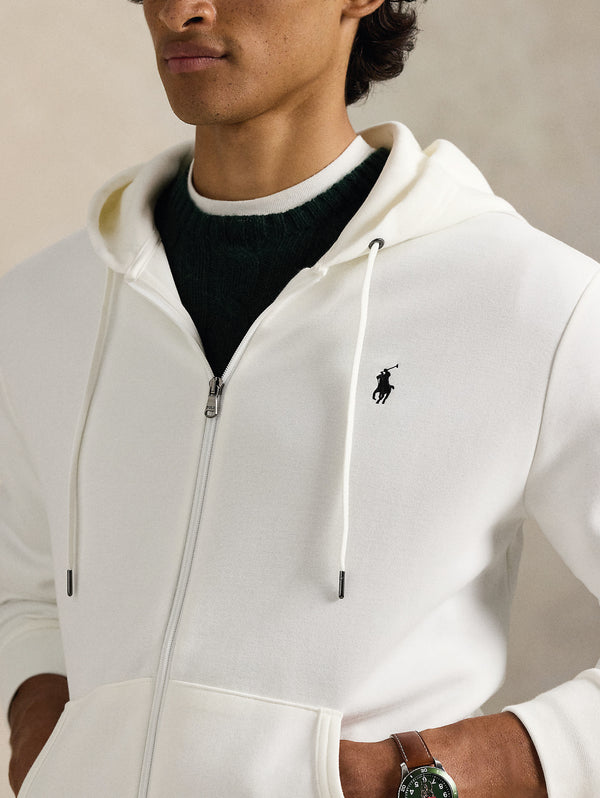Felpa con Cappuccio e Zip in Maglia Doppia Bianco