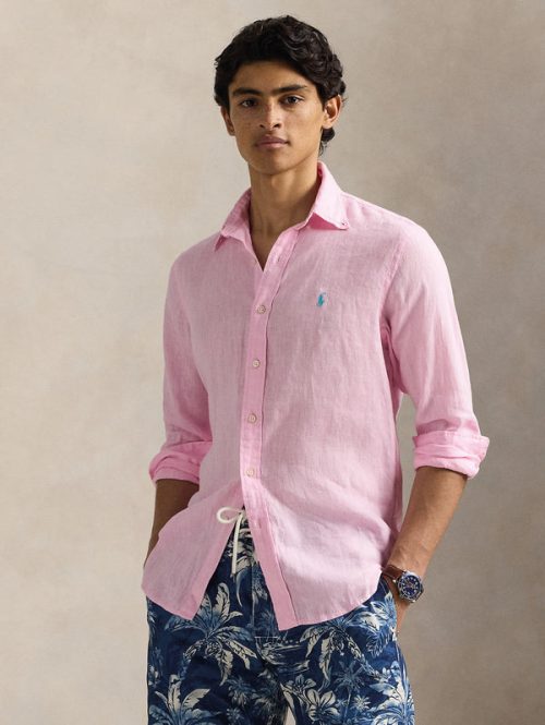Camicia in Lino Custom Fit Rosa