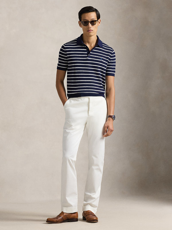 Polo in Maglia Regular Fit a Righe Blu/Bianco