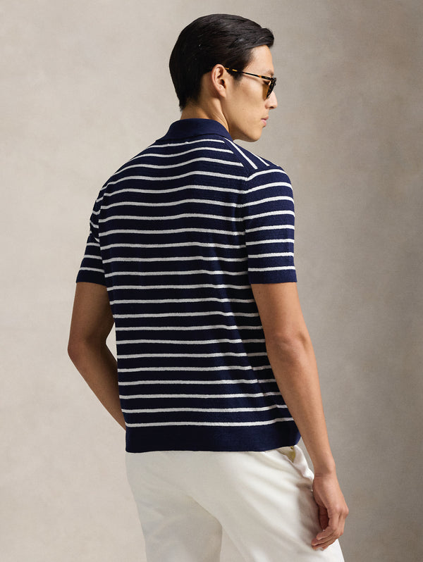 Polo in Maglia Regular Fit a Righe Blu/Bianco
