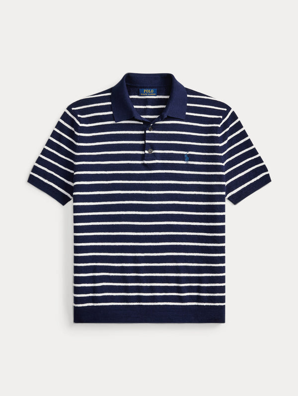 Polo in Maglia Regular Fit a Righe Blu/Bianco