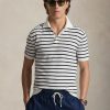 Polo in Maglia Regular Fit a Righe Bianco/Blu