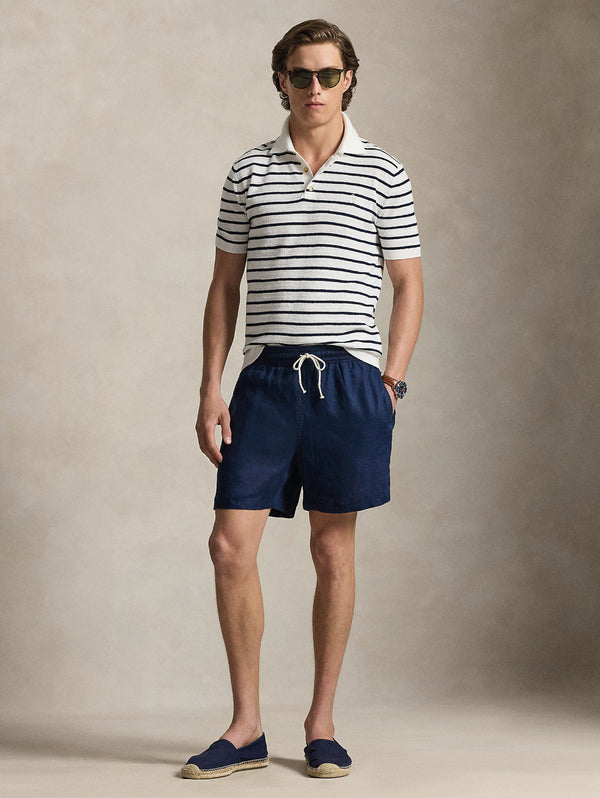 Polo in Maglia Regular Fit a Righe Bianco/Blu