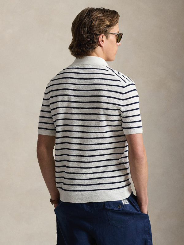 Polo in Maglia Regular Fit a Righe Bianco/Blu