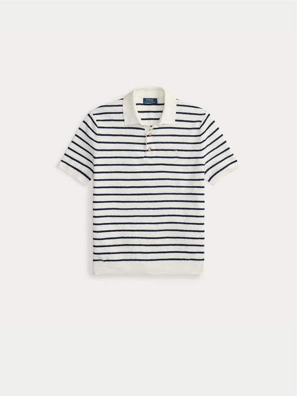 Polo in Maglia Regular Fit a Righe Bianco/Blu