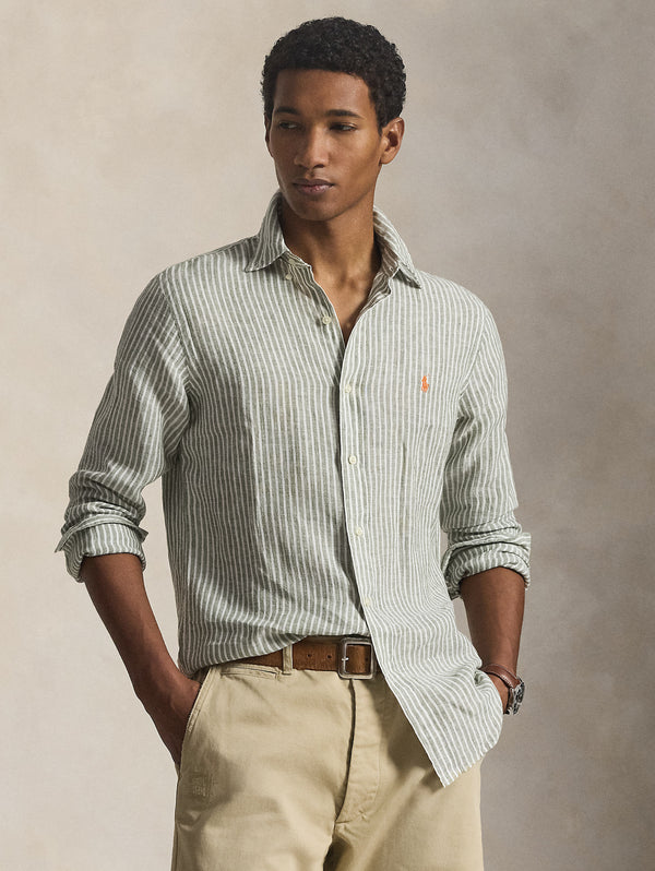 710B15594-001-_4_600x.jpg Camicia in Lino Custom Fit a Righe Verde/Bianco