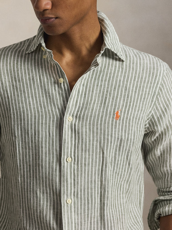710B15594-001-_7_600x.jpg Camicia in Lino Custom Fit a Righe Verde/Bianco
