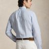 Camicia in Lino Custom Fit a Righe Celeste/Bianco