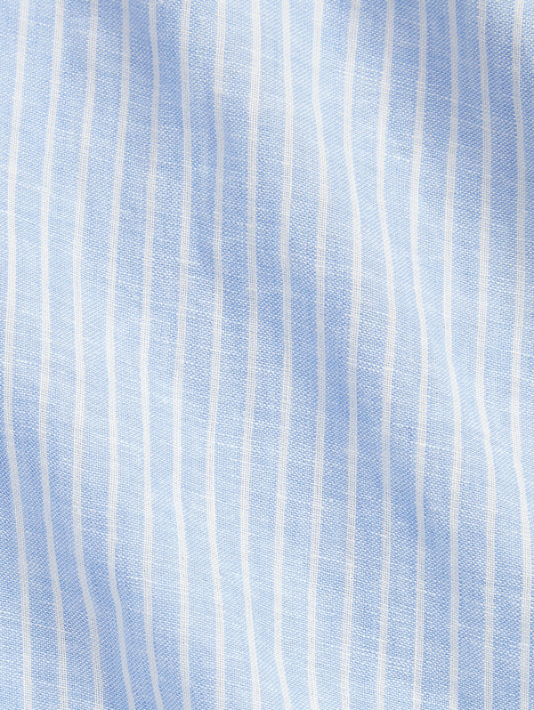 Camicia in Lino Custom Fit a Righe Celeste/Bianco
