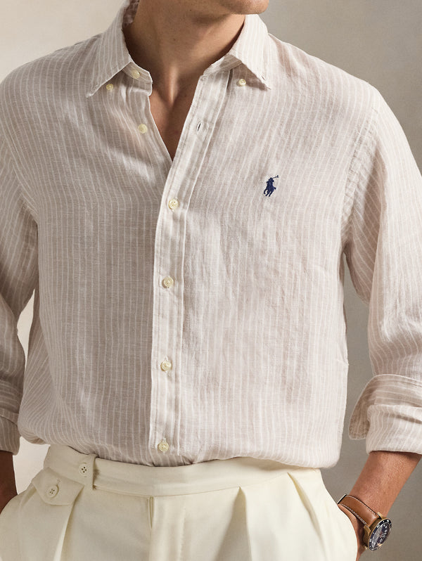 7188E-COASTAL-BEIGE-WHITE_6_600x.jpg Camicia in Lino Custom Fit a Righe Beige/Bianco