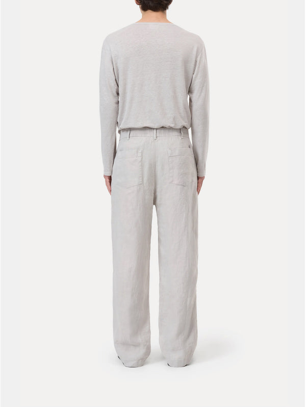 Pantaloni in Lino Gamba Ampia Fango