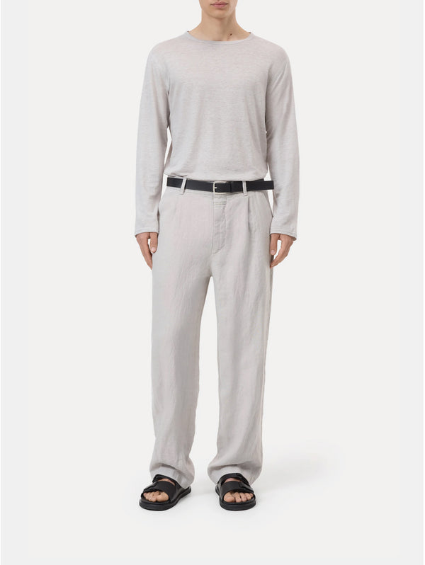 Pantaloni in Lino Gamba Ampia Fango