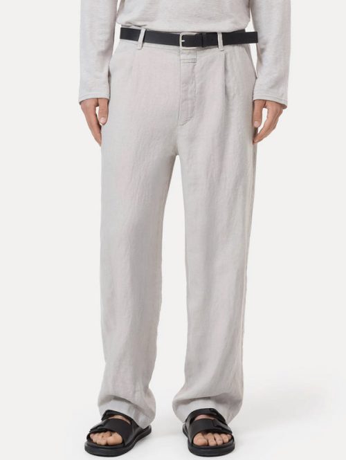 Pantaloni in Lino Gamba Ampia Fango