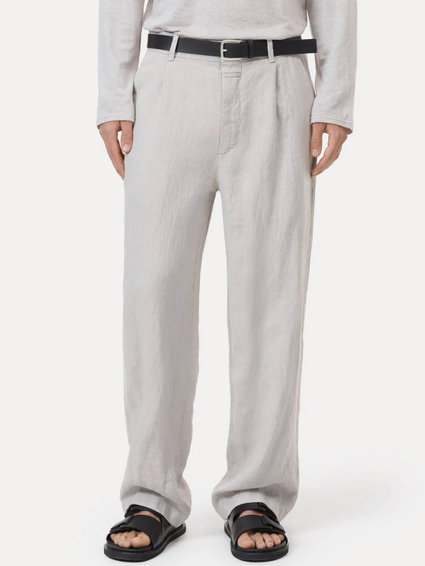 Pantaloni in Lino Gamba Ampia Fango