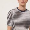Maglia in Misto Lino a Righe Blu/Bianco
