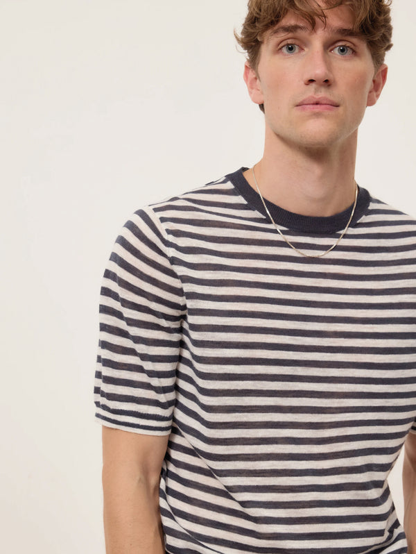 Maglia in Misto Lino a Righe Blu/Bianco