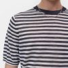 Maglia in Misto Lino a Righe Blu/Bianco