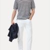 Maglia in Misto Lino a Righe Blu/Bianco