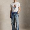 T-shirt Custom Slim con Polo Bear in Bici Bianco