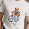 T-shirt Custom Slim con Polo Bear in Bici Bianco