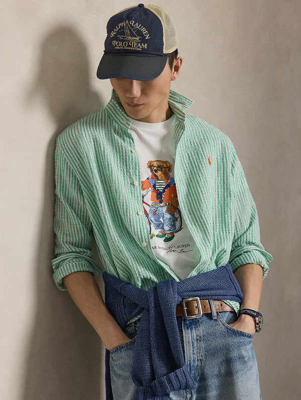 T-shirt Custom Slim con Polo Bear in Bici Bianco