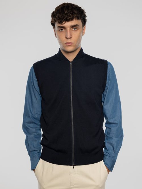 Gilet in Lana taglio Bomber Blu
