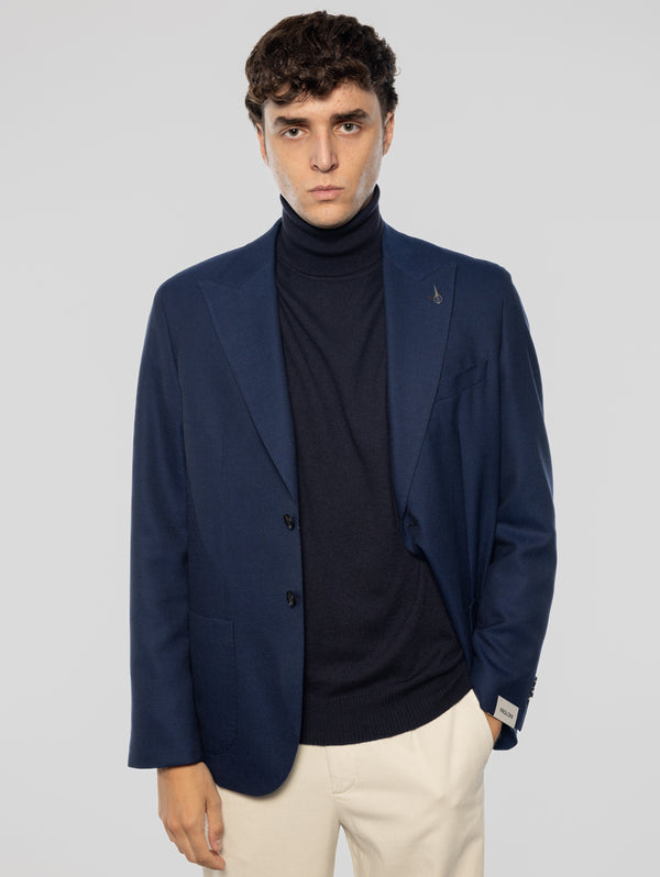Giacca Sfoderata in Lana Oxford Blu