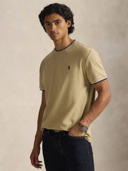 T-shirt in Jersey Mesh Classic Fit Beige
