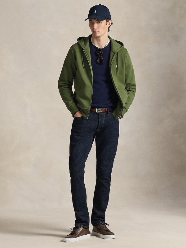 felpaverde_4_600x.jpg Felpa con Cappuccio e Zip in Maglia Doppia Verde Oliva