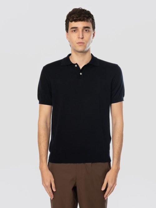 Polo in Maglia di Cotone Blu