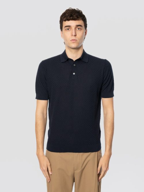 Polo in Cotone Lavorazione Intrecciata Blu
