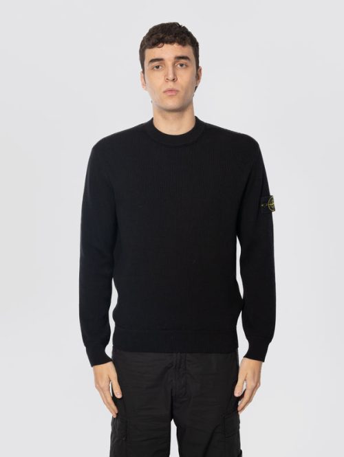 Maglione Girocollo in Cotone a Costine Nero