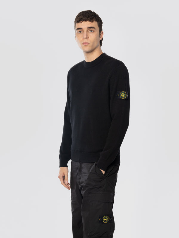 Maglione Girocollo in Cotone a Costine Nero