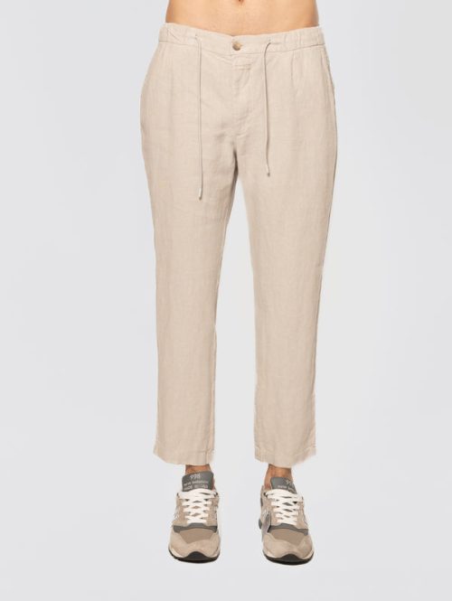 Pantaloni in Lino con Coulisse Fango