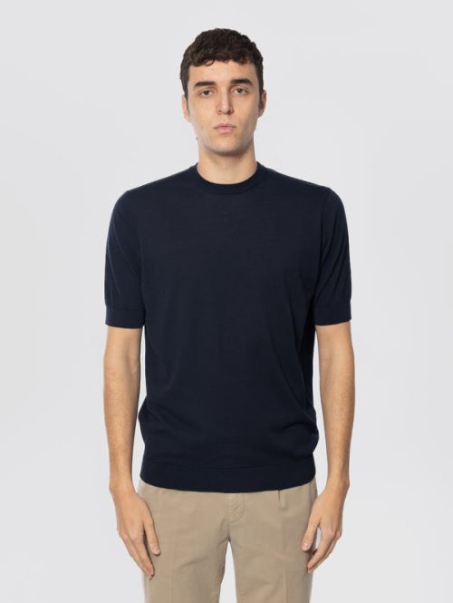 Maglia Girocollo in Cotone Crepe Blu