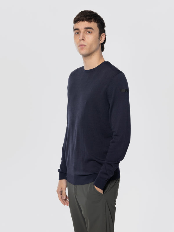 Maglia Girocollo in Filato Stretch Blue