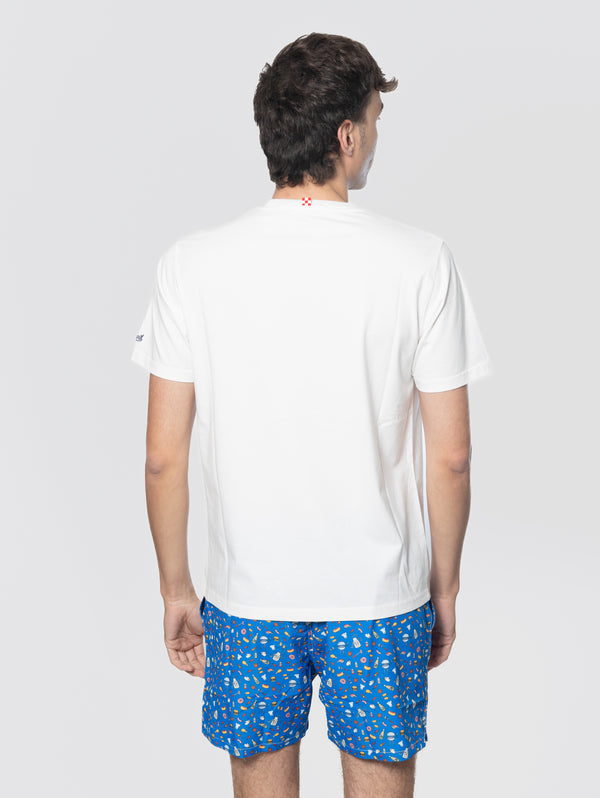 T-shirt con Taschino e Stampa con Ricamo Bartman Bianco
