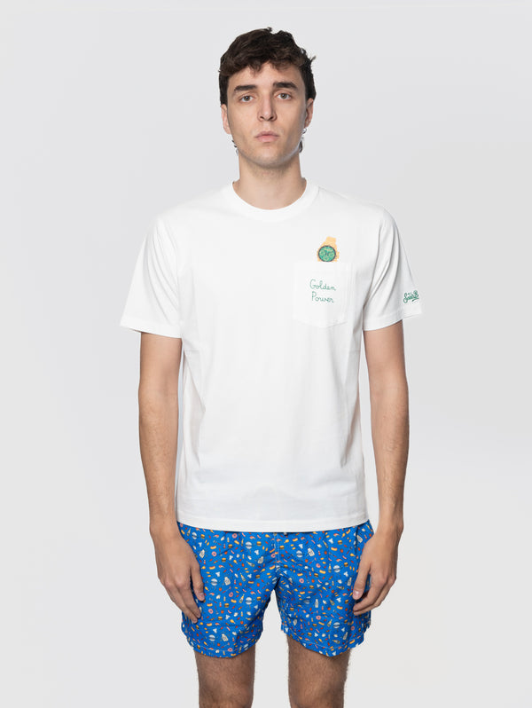 image-38_9fc14034-b14a-42d5-ae89-73ab43088d7f_600x.jpg T-shirt con Taschino e Stampa con Ricamo Golden Power Bianco