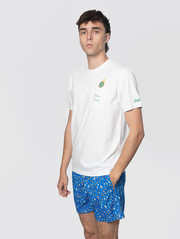 image-39_a5327b98-9158-41cd-a0ad-ea911c701cf2_600x.jpg T-shirt con Taschino e Stampa con Ricamo Golden Power Bianco