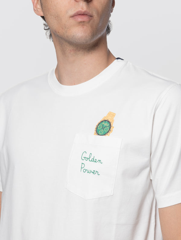 image-41_ef9af93e-909e-4587-bfe4-7c96d05a08b3_600x.jpg T-shirt con Taschino e Stampa con Ricamo Golden Power Bianco